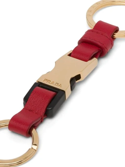 Shop Prada Double-ring Key Chain In Red