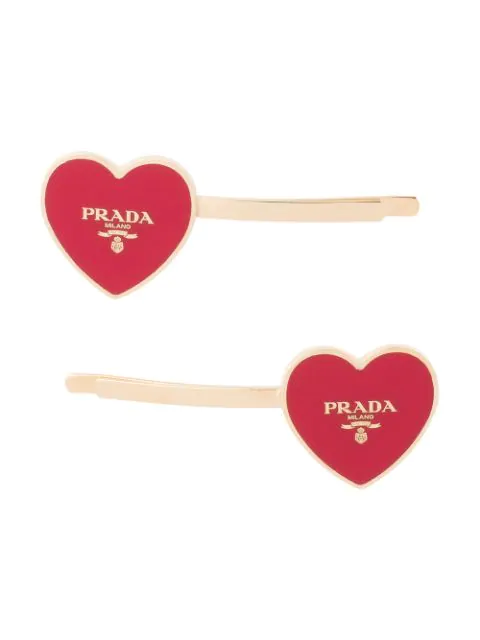 Prada Heart Hair Pins In Red | ModeSens