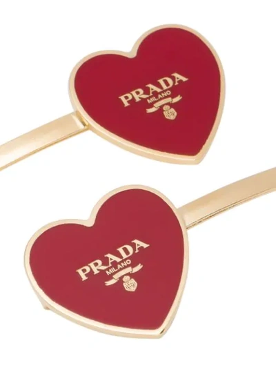 Shop Prada Heart Hair Pins In Red
