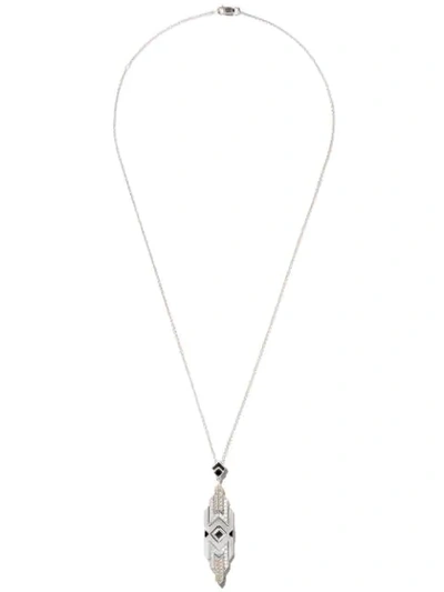 Shop Fairfax & Roberts 18kt White Gold Art Deco Diamond And Onyx Pendant Necklace In Silver
