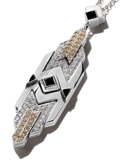 Shop Fairfax & Roberts 18kt White Gold Art Deco Diamond And Onyx Pendant Necklace In Silver