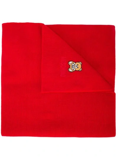 Shop Moschino Teddy Bear Embroidered Scarf In Red