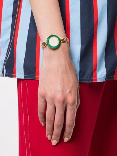 Pre-owned Gucci Change Bezel Quartz Wristwatch In Gold