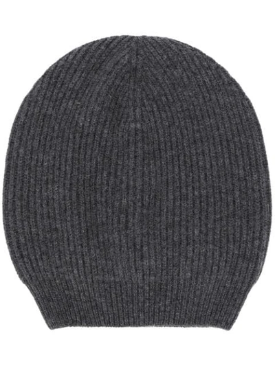 Shop Fabiana Filippi Ribbed Knit Beanie Hat In Grey