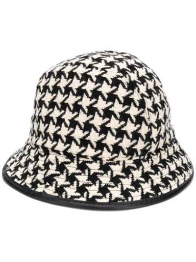 Shop Gucci Houndstooth Fedora Hat In Black