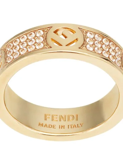 Shop Fendi Crystal Detail Monogram Ring In Gold