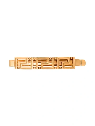Shop Versace Greek Key Brooch In Gold