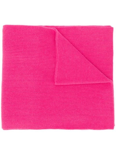 Shop Ganni Logo Ribbed Scarf In Pink