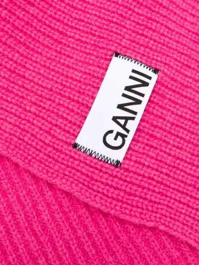Shop Ganni Logo Ribbed Scarf In Pink