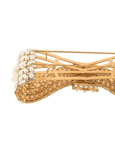 Shop Dolce & Gabbana Embellished Bow-shaped Brooch In Gold