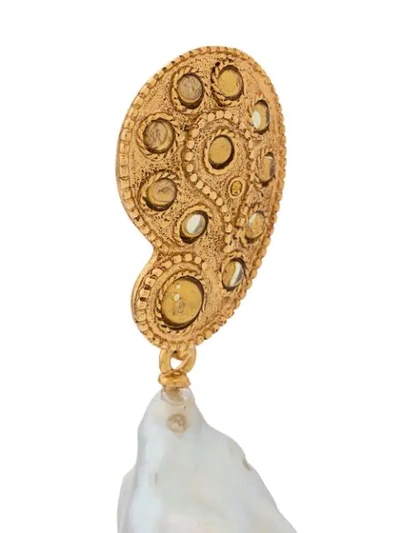 Shop Oscar De La Renta Paisley Pearl Pendant Clip In Gold