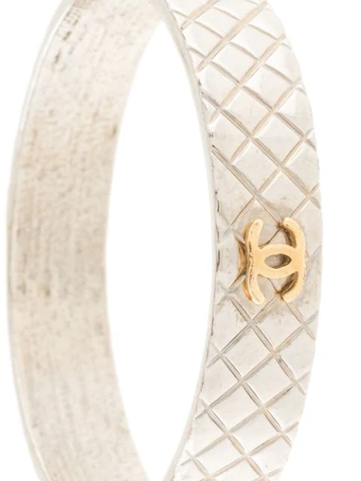 Pre-owned Chanel Cc Logos Silver Bangle In Gold