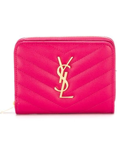 Shop Saint Laurent Small 'monogram' Wallet In Pink