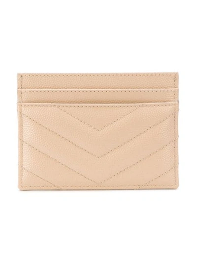 Shop Saint Laurent Quilted Credit Card Case In Neutrals