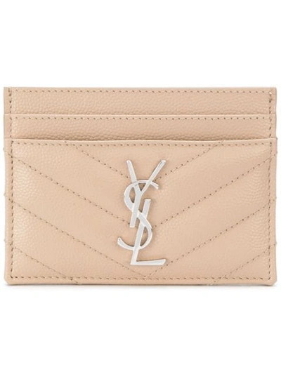 Shop Saint Laurent Quilted Credit Card Case In Neutrals