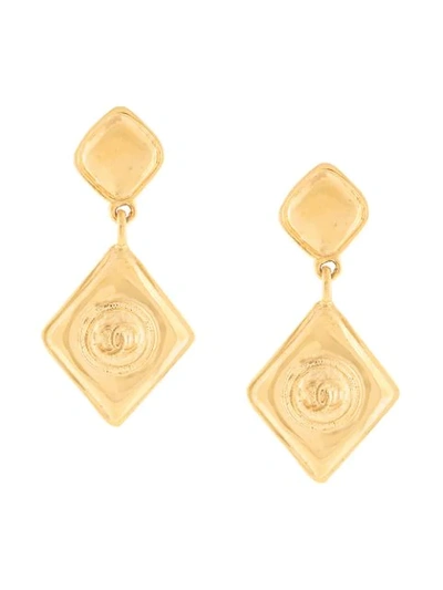 Pre-owned Chanel Swinging Geometric Earrings In Gold