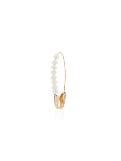 Shop Loren Stewart 14kt Gold Pearl-embellished Safety Pin Earring In White