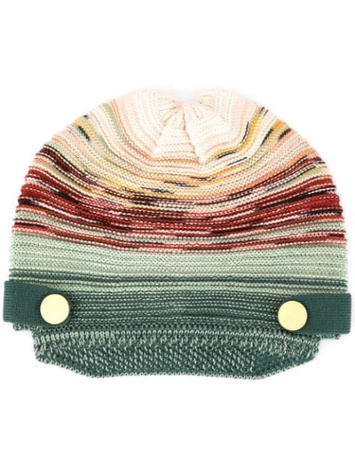 Shop Missoni Striped Knitted Hat In Green