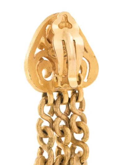 Pre-owned Chanel 1995's Cc Fringe Motif Earrings In Gold