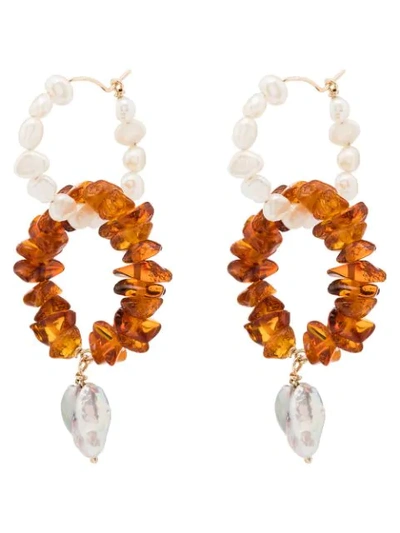 Shop Holly Ryan 9kt Yellow Gold Amber And Pearl Hoop Earrings In Orange