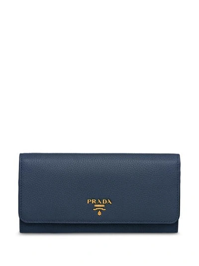 Shop Prada Colour-block Continental Wallet In Blue
