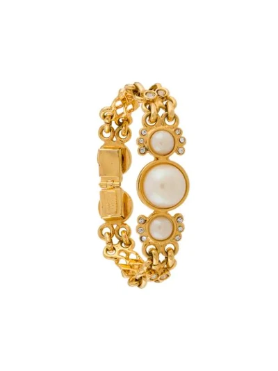 Pre-owned Versace 1990s Pearl Link Bracelet In Gold