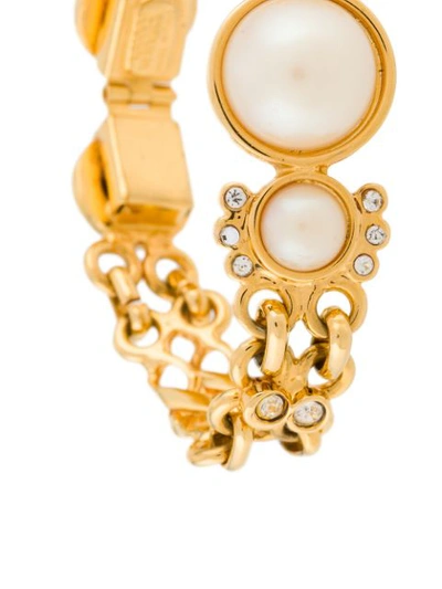 Pre-owned Versace 1990s Pearl Link Bracelet In Gold