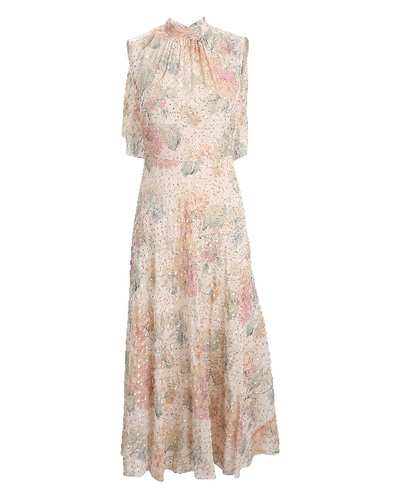 Shop Red Valentino Lurex Floral Midi Dress In Multi