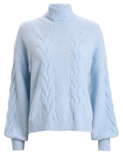 Shop Baum Und Pferdgarten Chow Cable Knit Turtleneck Sweater In Sky Blue