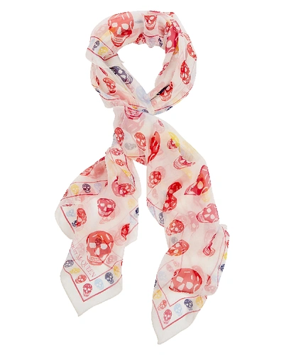 Shop Alexander Mcqueen Skull Print Silk Scarf In Red