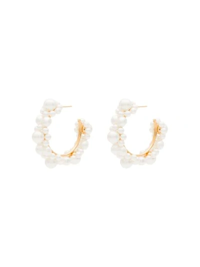 Shop Simone Rocha Daisy Pearl-embellished Hoop Earrings - White