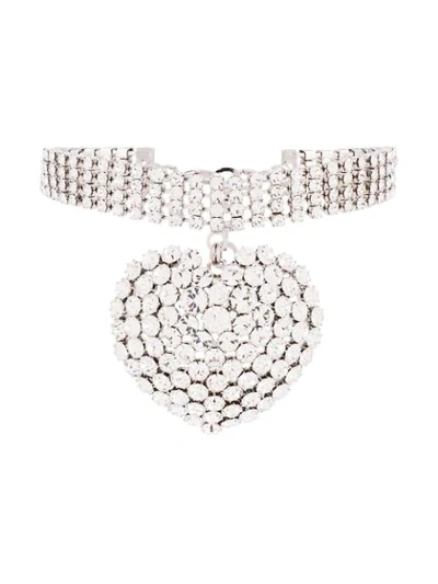 Shop Alessandra Rich Heart Charm Choker Necklace In Silver