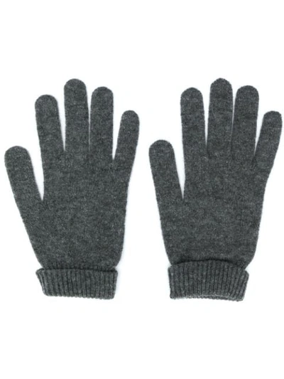 Shop Lamberto Losani Ribbed Knit Detail Gloves In Grey