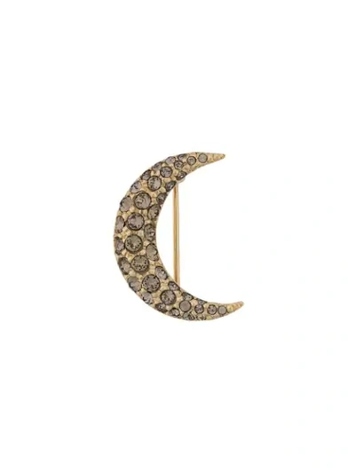 Shop Isabel Marant Embellished Crescent Moon Brooch In Gold