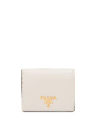 Shop Prada Logo Plaque Wallet In White