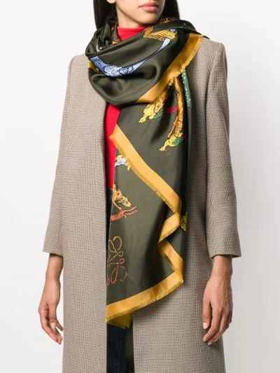 Shop Loewe Animal Printed Scarf In Green