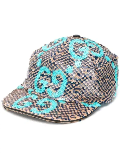 Shop Gucci Sequinned Gg Cap In Blue