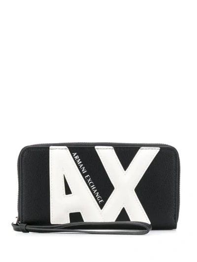 Shop Armani Exchange Monogram Zipped Wallet In Black