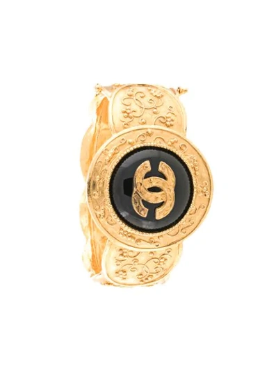 Pre-owned Chanel Embossed Cc Bangle In Gold