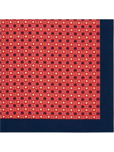 Shop Gucci Graphic Print Monogram Pattern Scarf In Red
