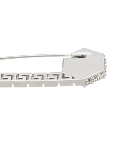 Shop Versace Greek Key Motif Brooch In Silver