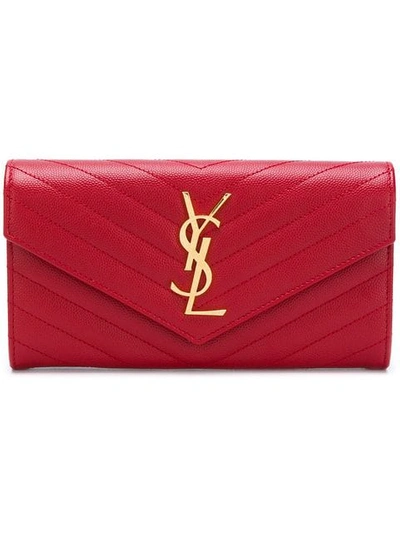 Shop Saint Laurent Monogram Envelope Wallet In Red