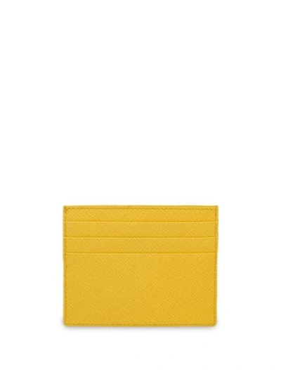 Shop Prada Saffiano Logo Card Holder In Yellow