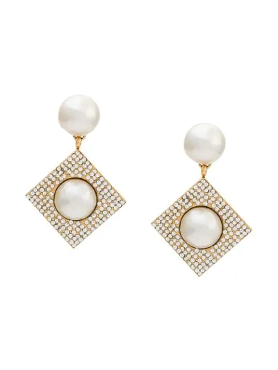 Pre-owned Celine 1980/1990s  Geometric Pearl Embellished Earrings In Gold