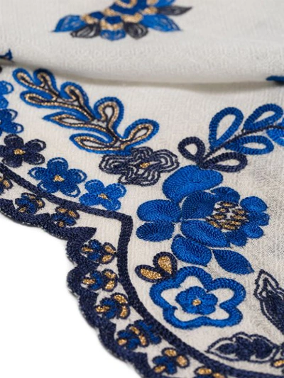 Shop Janavi Embroidered Cashmere Scarf In Blue