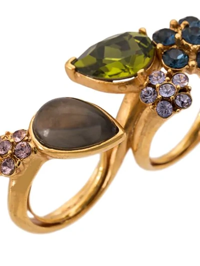 Shop Oscar De La Renta Crystal And Cabochon Ring In Gold
