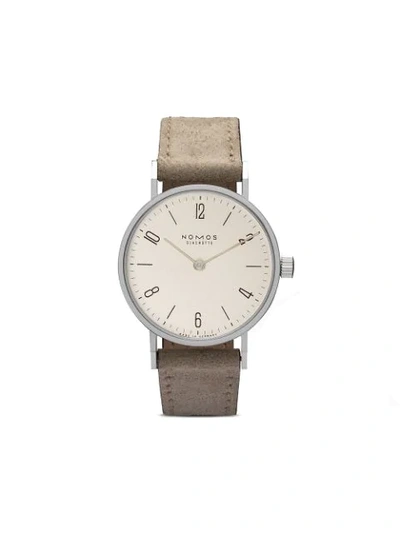 Shop Nomos Tangente Duo 33mm In White, Silver-plated