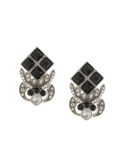Shop Dolce & Gabbana Rhinestone-embellished Logo Earrings In Black