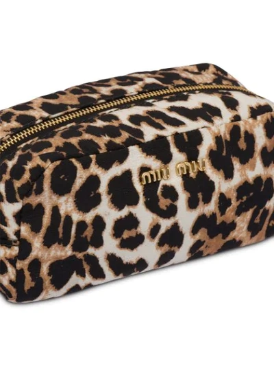 Shop Miu Miu Leopard Print Faille Zipped Pouch In Black