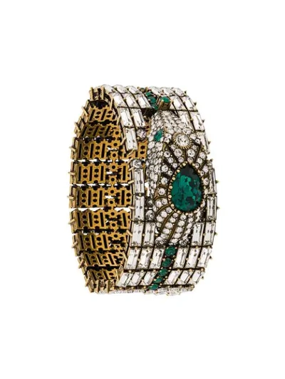 Shop Gucci Crystals Detail Bangle In Silver